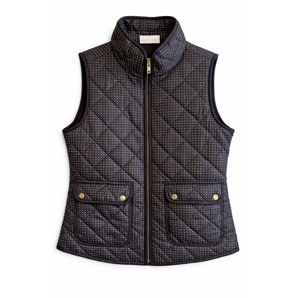 Kenar Jackets & Blazers - Kenar Quilted Vest Women's Polka Dot Zip Front Puffer Vest Black White Size L